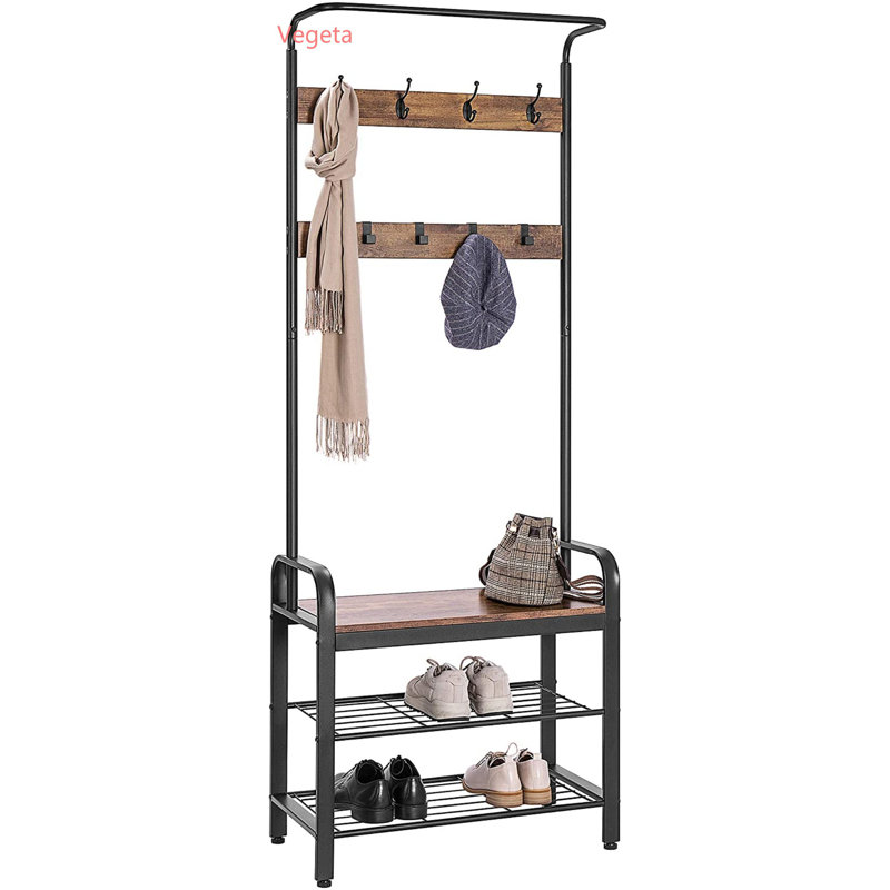 Arbre d'entrée Jenkinson avec banc et rangement pour chaussures, Brun rustique / noir