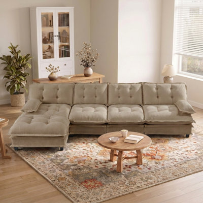 138" Modern Modular L-Shaped Sectional Sofa with Ottoman, Deep Seat and Lattice Cushions