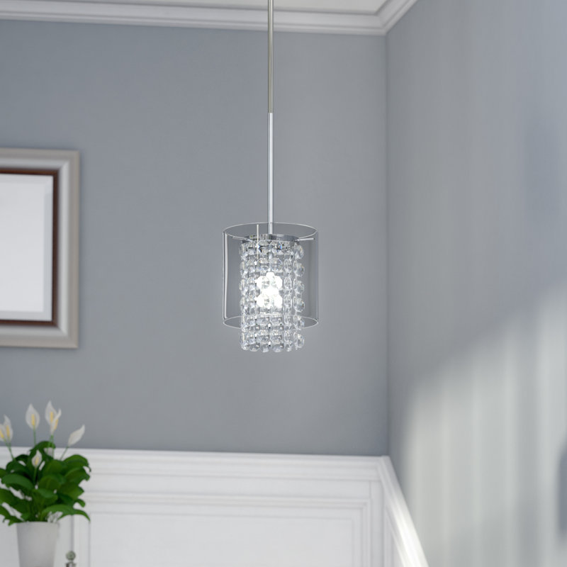 Luminaire suspendu cylindrique unique à 1 lumière avec accents perlés Thayer
