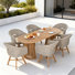 Ensemble de salle à manger d'extérieur en bois d'acacia pour 4 personnes avec base en rotin tissé et piédestal à lattes Mordy