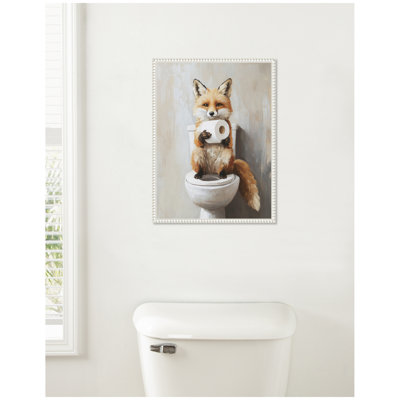 Cute Fox Toilet Paper Roll Toilet Bathroom Art by The Creative Bunch Studio Framed Canvas Wall Art Print