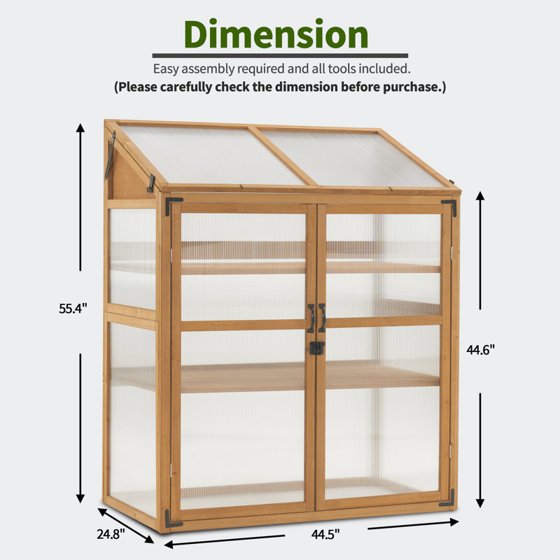 44.5" W x 24.8" D Cold Frame Greenhouse with Adjustable Shelves for Outdoor Indoor Use, Light Brown