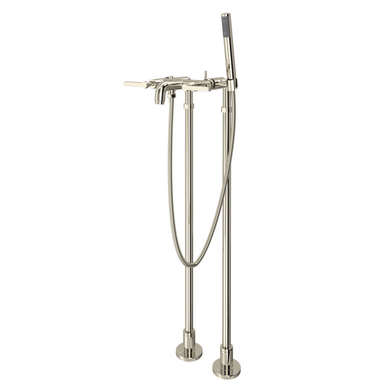 Lombardia Floor Mount Tub Filler, Polished Nickel, Lever Handle