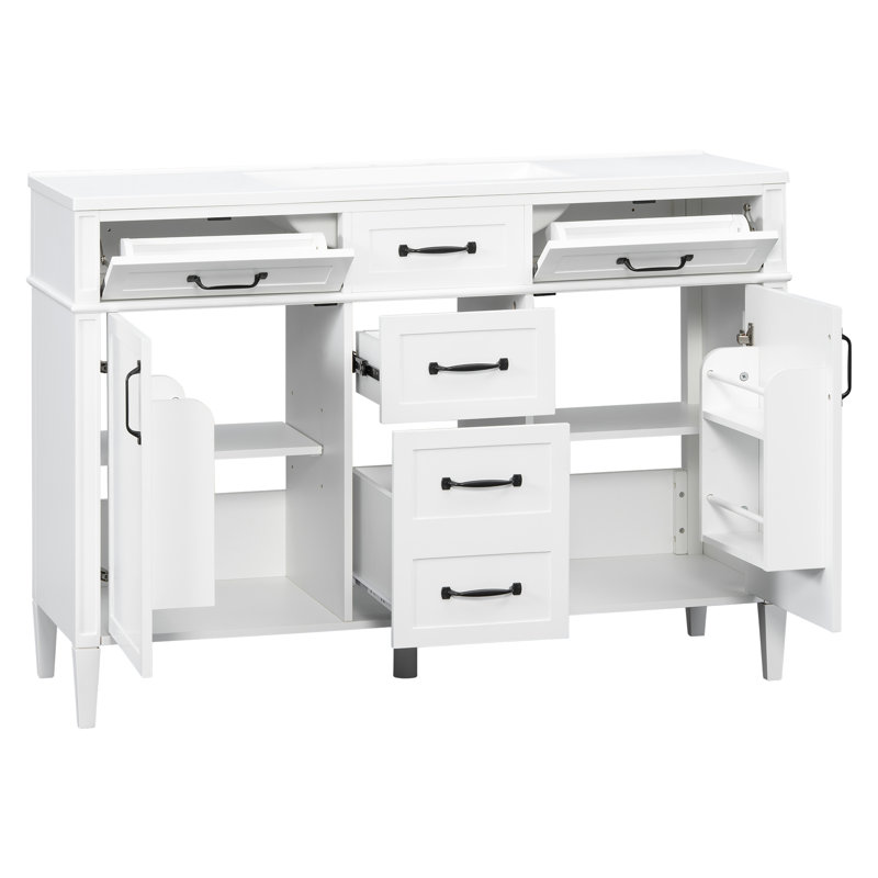 Ensemble de meuble-lavabo autoportant moderne 48 po avec 4 tiroirs, tablettes réglables et lavabo en composite (blanc / noir)