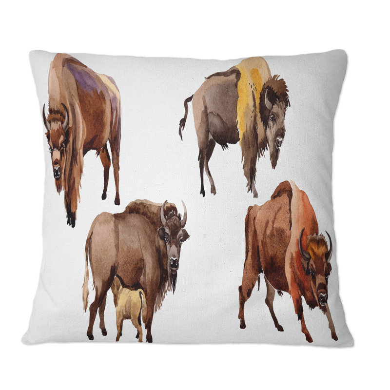Coussin Exotic Wild Bisons, 16 po x 16 po