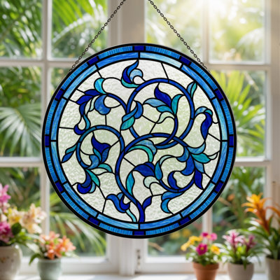 Panneau de vitrail floral bleu 7,8 "H