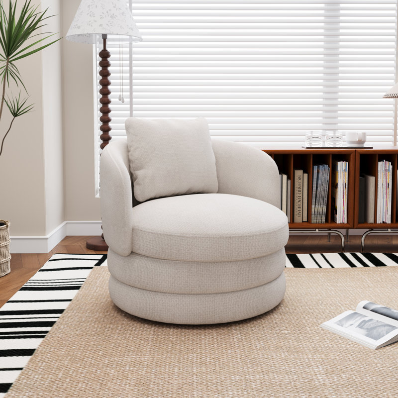 30"w Chenille  Swivel Barrel Accent Chair With Pillow, Beige