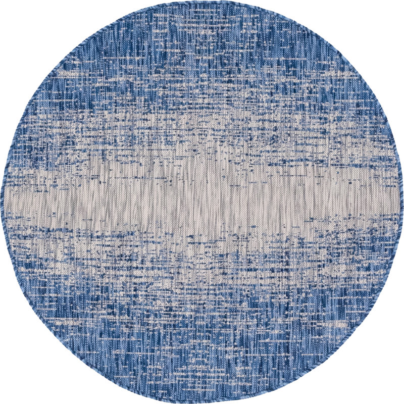Tapis intérieur / extérieur bleu abstrait Datto, Rond 13 pi, Blue