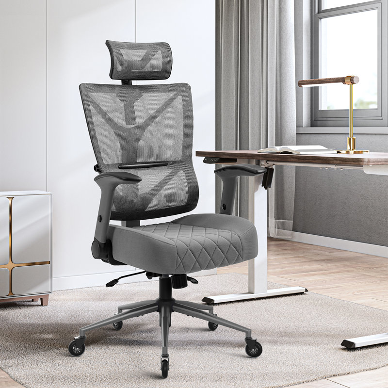 Kymberlie Ergonomic Mesh Task Chair with Headrest, Gray