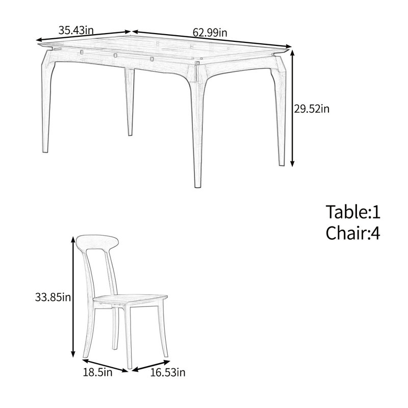 Suspended solid wood table set, 29.52"H x 62.99"L x 35.43"W