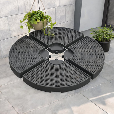 Poids de base de porte-parapluies remplissables tissés d'aspect tissé, ensemble de 4 pièces pour abat-jour extérieur stable, noir de jais