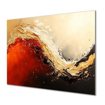 Red And Golden Desert Wave I - Abstract Landscape Metal Decor, Modern Metal Print