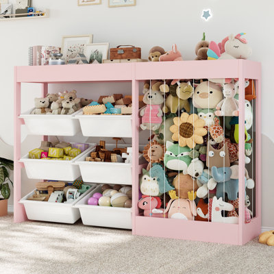 50.6"W Toy Storage with 6 Plastic Bins, 3-in-1 Large Toy Organizer, Stuffed Animal Storage, Wooden Toddler Cabinet for Kids Room, Playroom, Nursery(Pi by Isabelle & Max