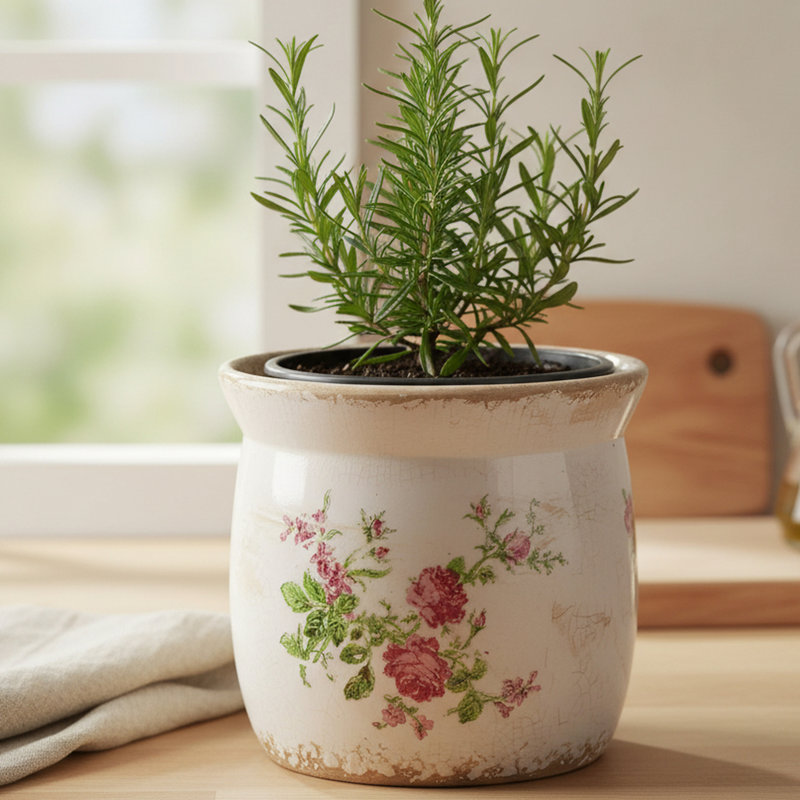 Porte-ustensiles de cuisine et vase en céramique avec drain pour jardin Shabby Chic Adairsville French Country