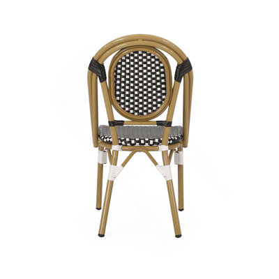Chaise d'extérieur en raton de rat et aluminium, ensemble de 2, noir et blanc, finition bambou