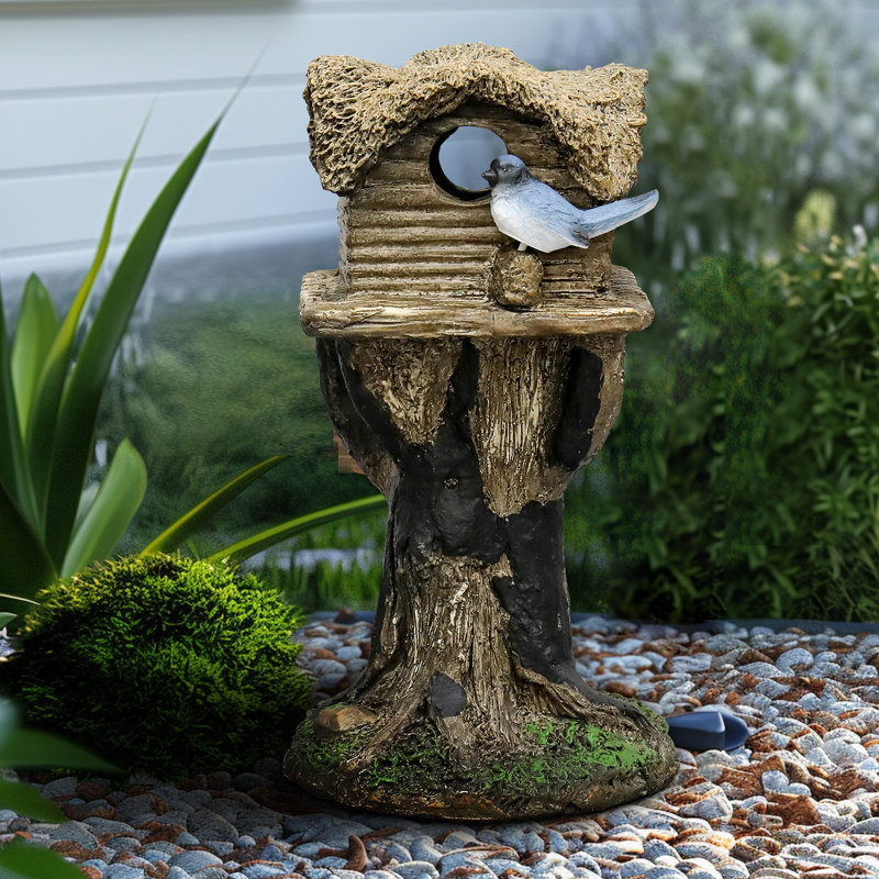Maison d'oiseaux en béton avec piédestal - Maison d'oiseaux d'extérieur pour décoration de patio