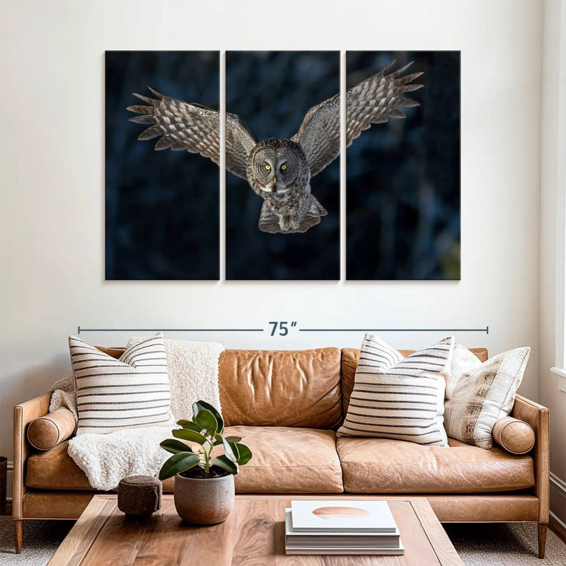 Brampt Flying Gray Owl, 42" H x 65" W