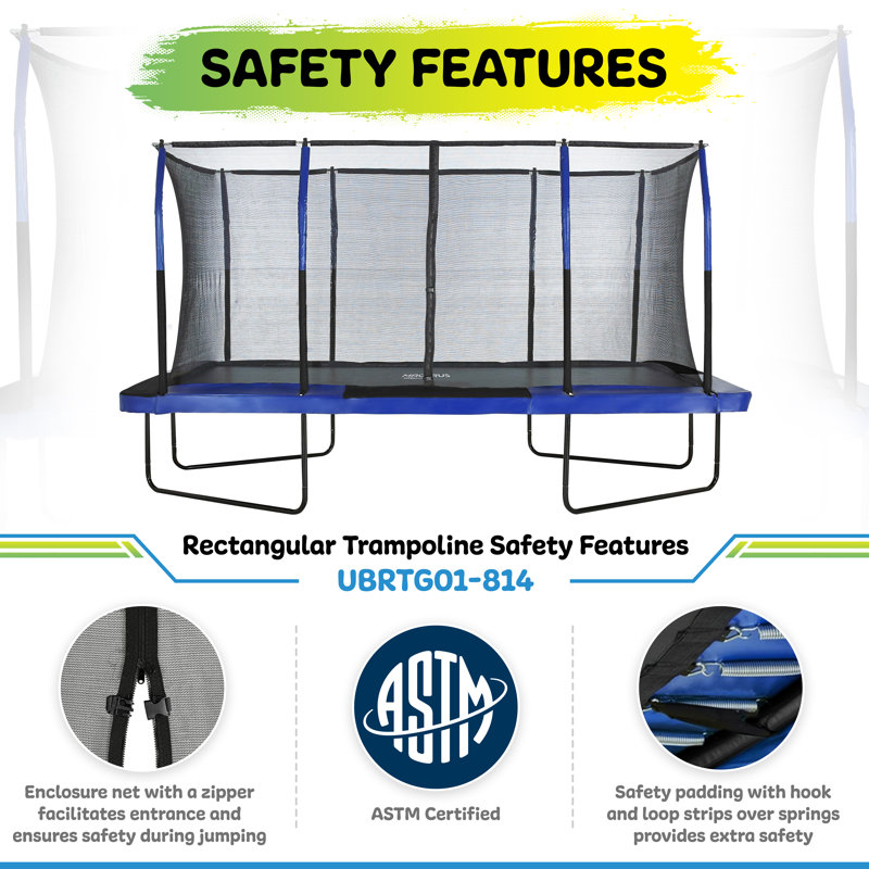 14 ft x 9 ft Black and Blue Rectangular Trampoline with Enclosure