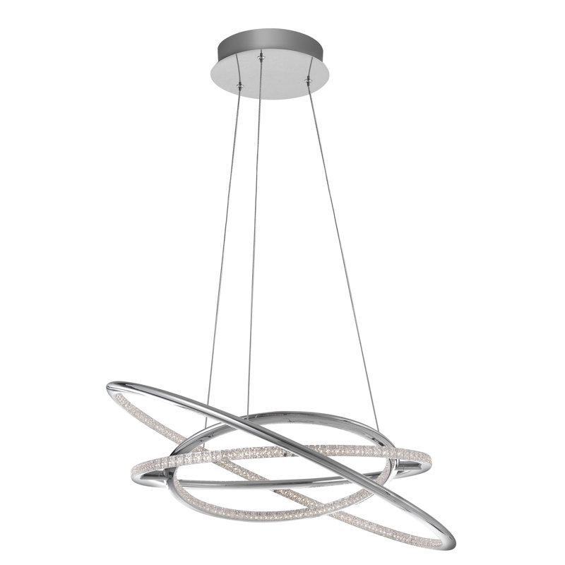 3 - Light Chrome LED Wagon Wheel Pendant