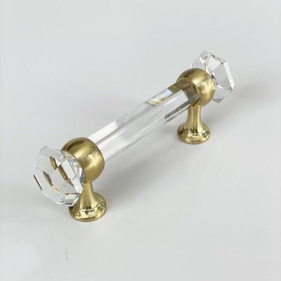 Brushed Brass Glass Octagon Drawer Pull