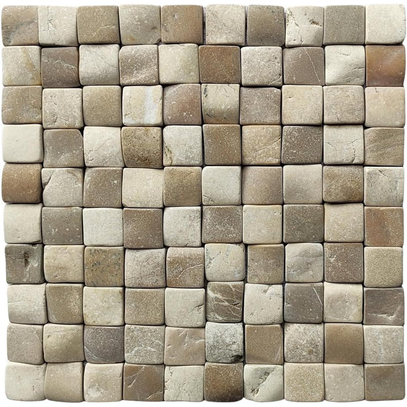 CNK Tile Mix Pebble Square Mosaic Tile 1X1, White/Tan
