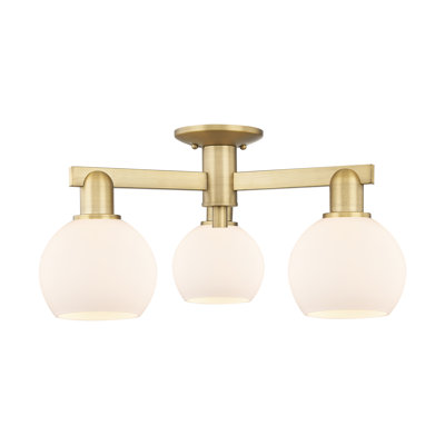 Arcadia - Amberle - 3 Light 23" Semi-Flush Mount - Brushed Brass Finish - Matte White Shade