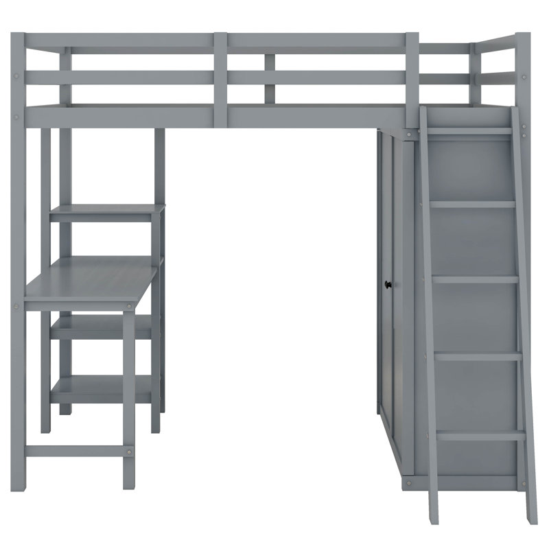 Lit mezzanine double avec garde-robe Hedieh, Gris