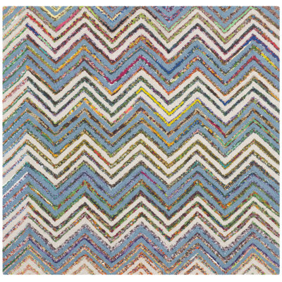 Tapis beige / bleu en laine / coton touffeté à la main Airion