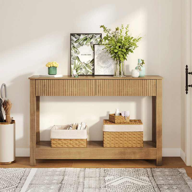COCO DESIGN 47.2'' Console Table With 2 Drawers, Wood Sofa Table For Entryway Hallway Living Room,Yellow, Yellow