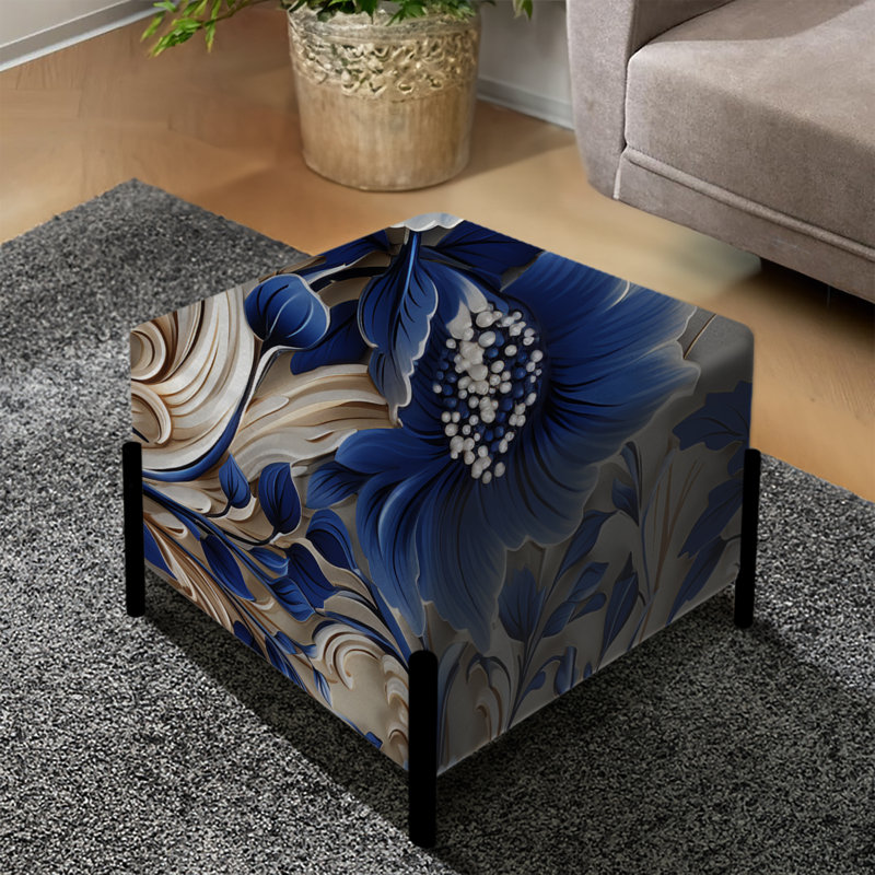 Cobalt Blue And White Victorian Floral Pattern III - Floral Square Ottoman