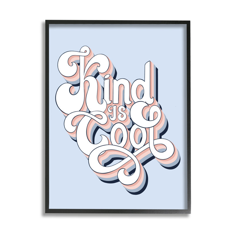 «Kind Is Cool Sentiment Groovy Retro», art textuel sur toile, Giclée encadrée noir minuit, H 20 po x l 16 po x P 1,5 po