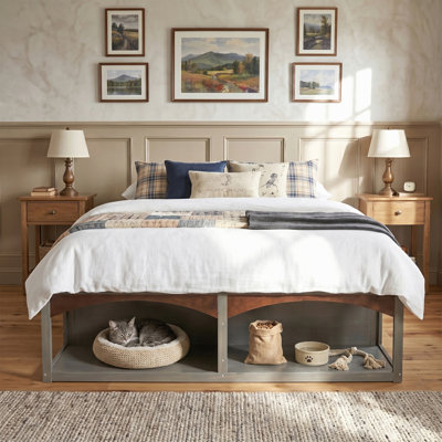 King Bed Frame With Storage Drawers, No Headboard Platform Bed, Pet-Friendly Design