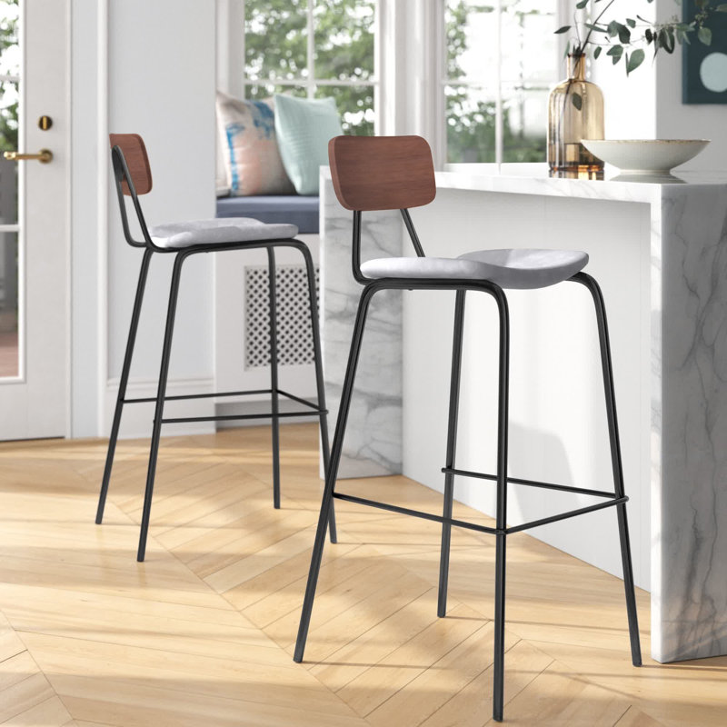 Tabouret de bar et de comptoir Buda, Tabouret de bar (siège d’une hauteur de 30 po), Gris, Noyer