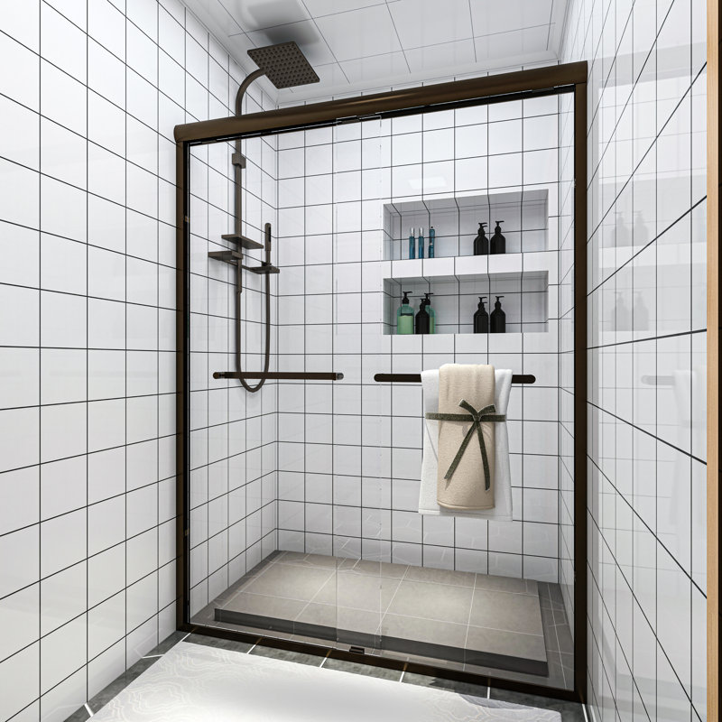 50" - 54" W x 72" H Double Sliding Semi-Frameless Shower Door, Oil Rubbed Bronze