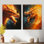 Orange orange, jaune, feu, dragon I - ensemble d'art mural en métal Mythique, ensemble de 2