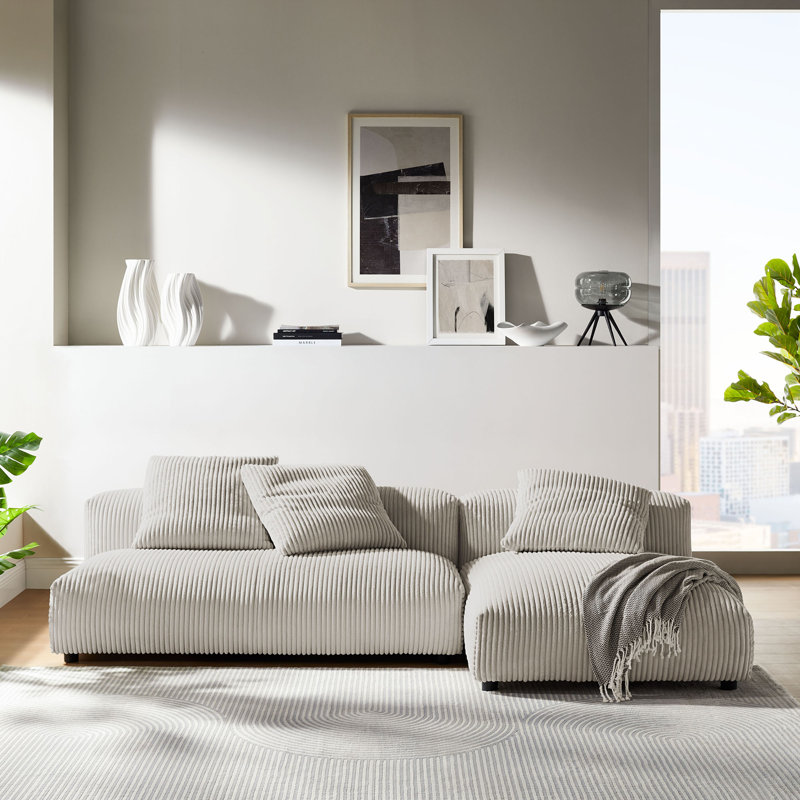 Solace 2-Piece Modular Upholstered Sectional Sofa With Chaise, Almond Corduroy