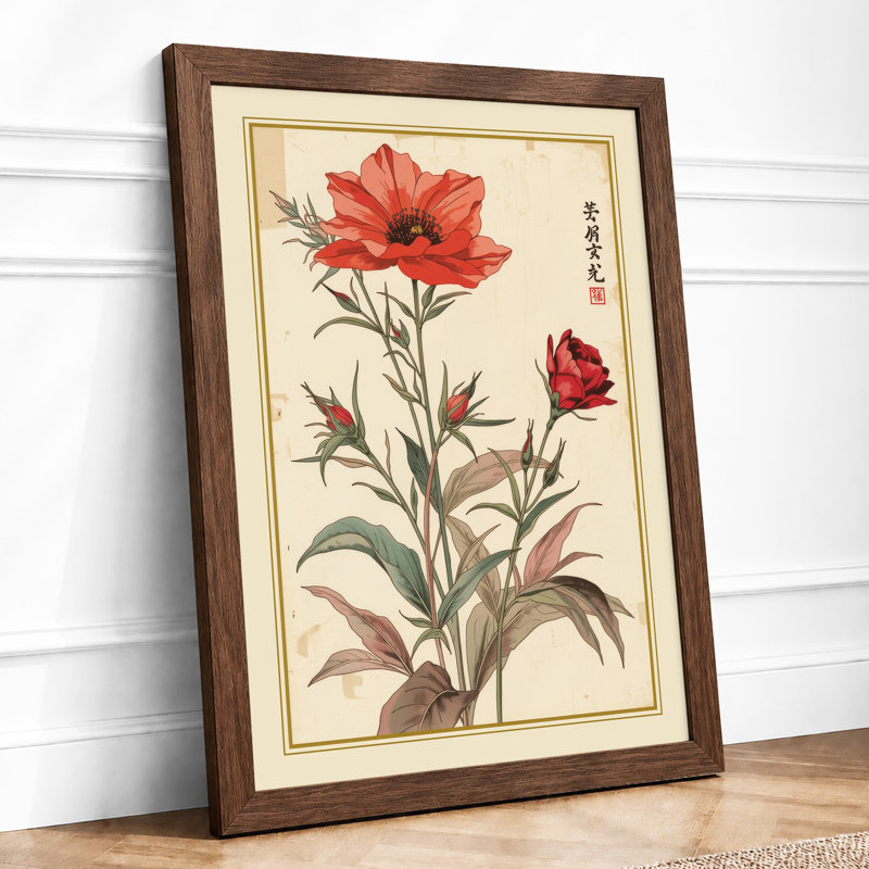Carnation Study Botanical - Framed Print, A4 - 29.7 x 21.0 cm, Walnut