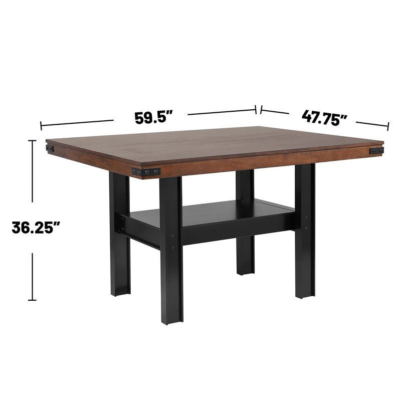 Table de salle à manger rectangulaire à hauteur de comptoir en bois avec 1 tablette en chêne manguier et noir