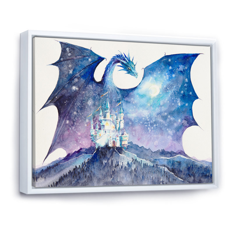 " Dragon Castle Guard Castle ", 30" H x 40" W x 1.5" D, White Floater Framed Canvas