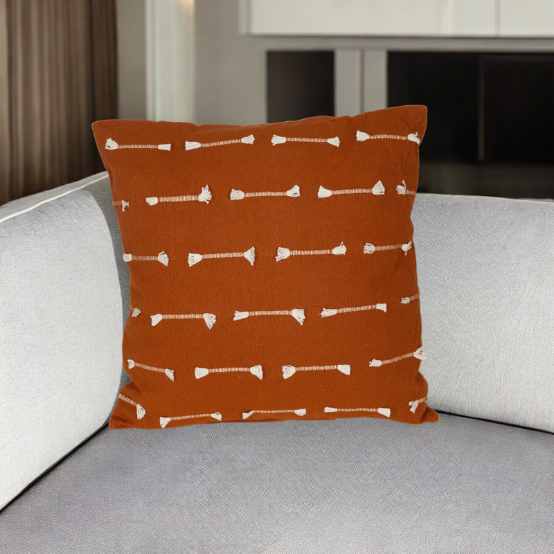 18" Terra Cotta Embroidered Cotton Square Throw Pillow