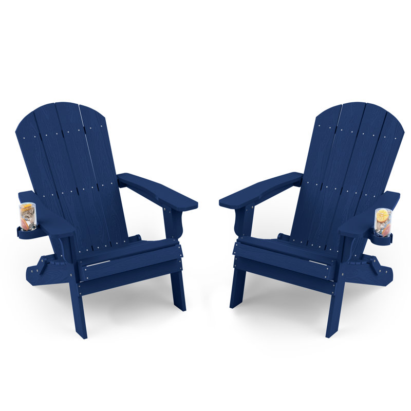 Ensemble de 2 chaises Adirondack Adirondack surdimensionnées en plastique avec porte-gobelet, Marine