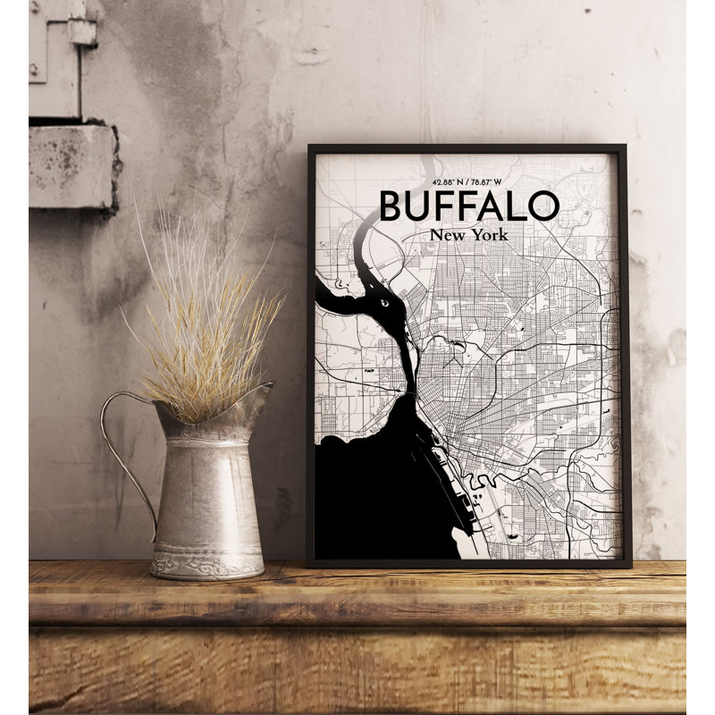Buffalo City Map - impression d'art graphique, H 36 po x l 24 po