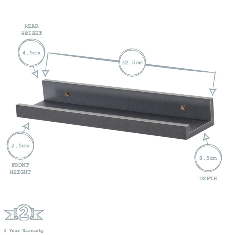 Floating Picture Ledge Wall Shelves, 4.5cm H x 32.5cm W x 8.5cm D, Black