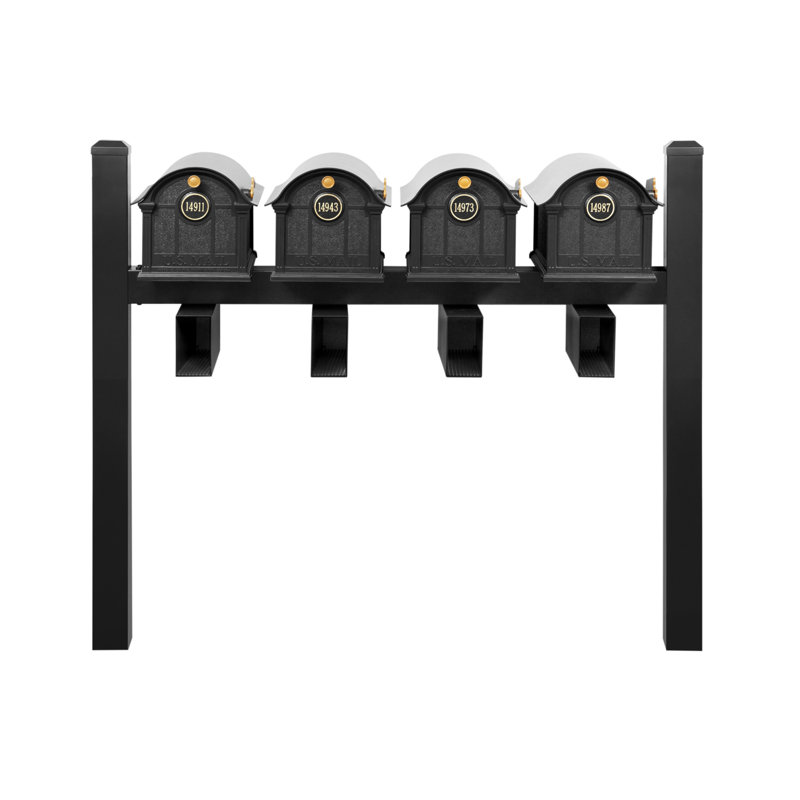 Balmoral Quad Mount Mailbox /w/ Pyramid Caps, Personalized Door Medallion, Newspaper Box (4 Mailboxes, Posts, 4 Newspaper Boxes, 4 Medallions)