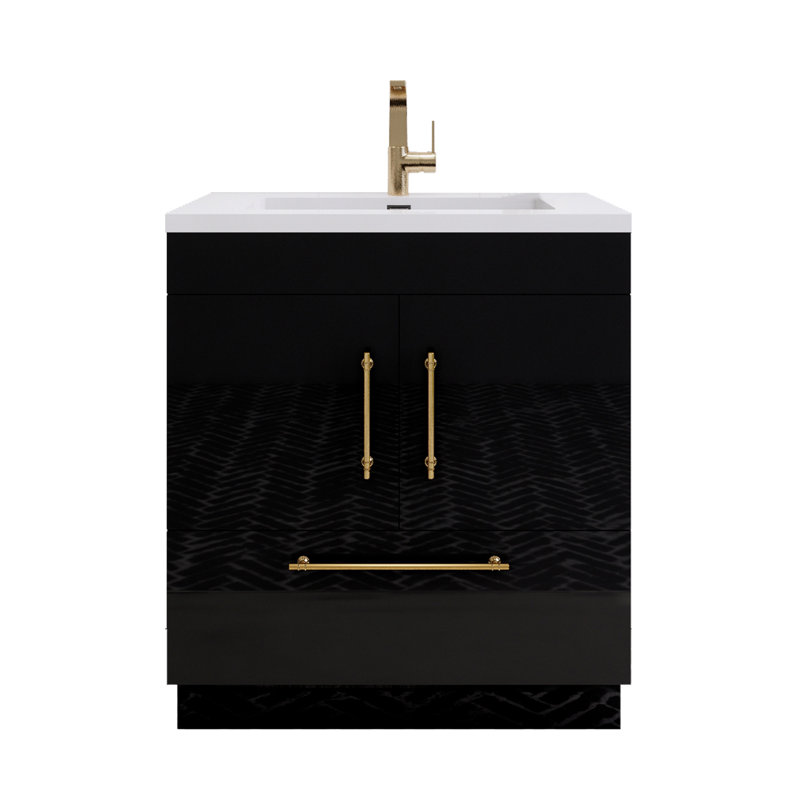 Spring Single Bathroom Vanity, Gloss Black, 30"