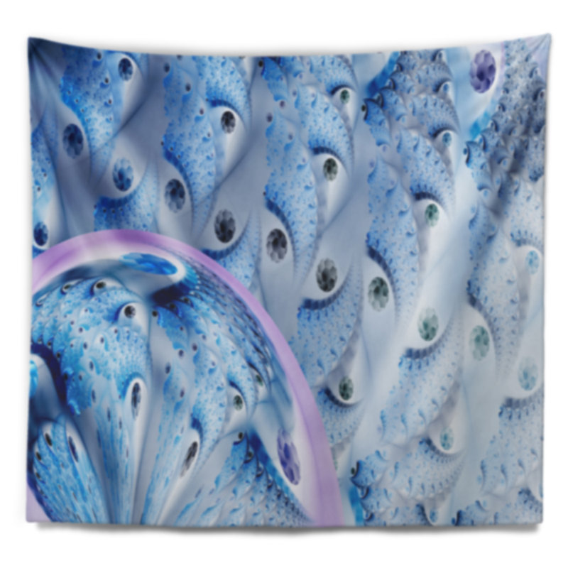 Tapisserie abstraite fractale bleu clair, H 32 po x l 39 po