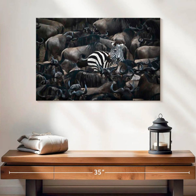 Brampt Zebra Among Wildebeests, 16'' H x 24'' W