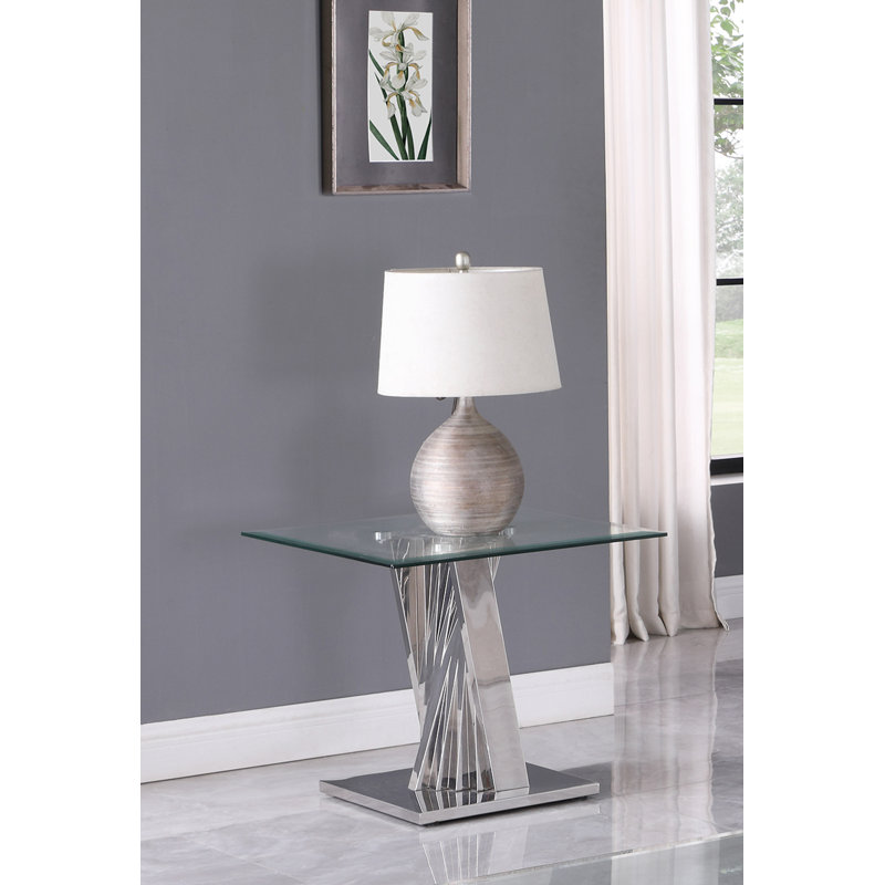 Anmol Glass Top End Table, Silver