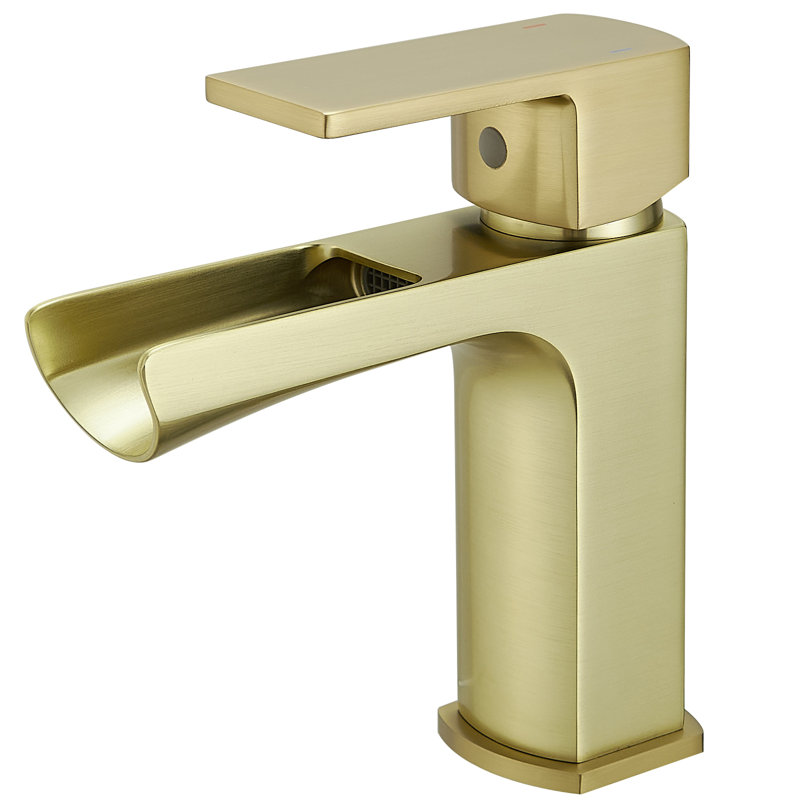 Waterfall Single Handle Single Hole Low-Arc Modern Bathroom Faucet, Brushed Gold