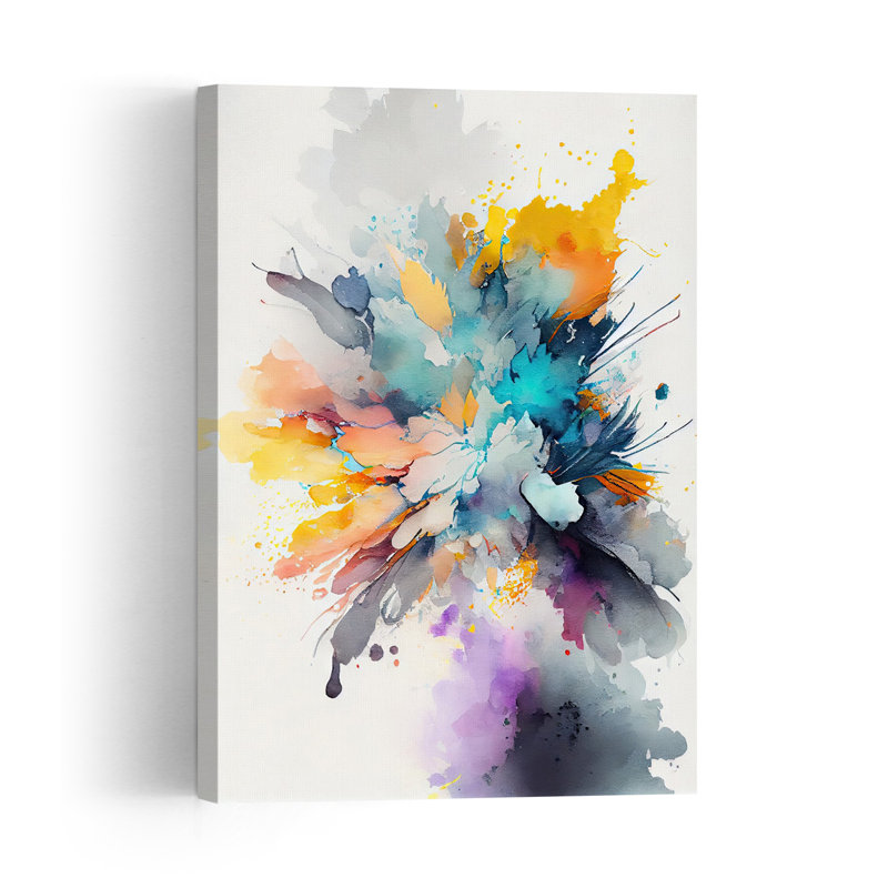 Colorful Watercolor Splash Abstract Modern Violet Wall Art Print 1 Piece Wrapped Canvas Wall Art, 45.72cm H x 30.48cm W